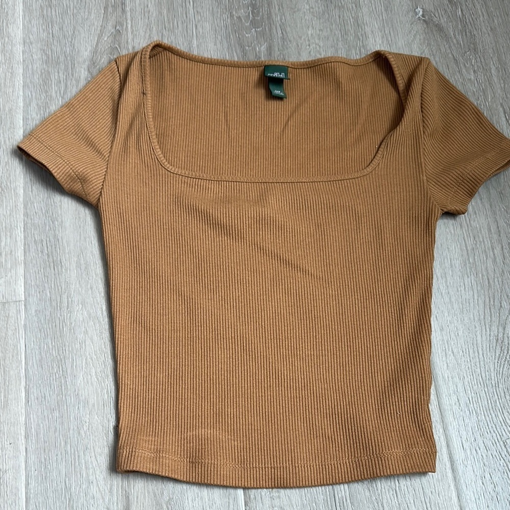 Ribbed Tan Short sleeve Top size XXS